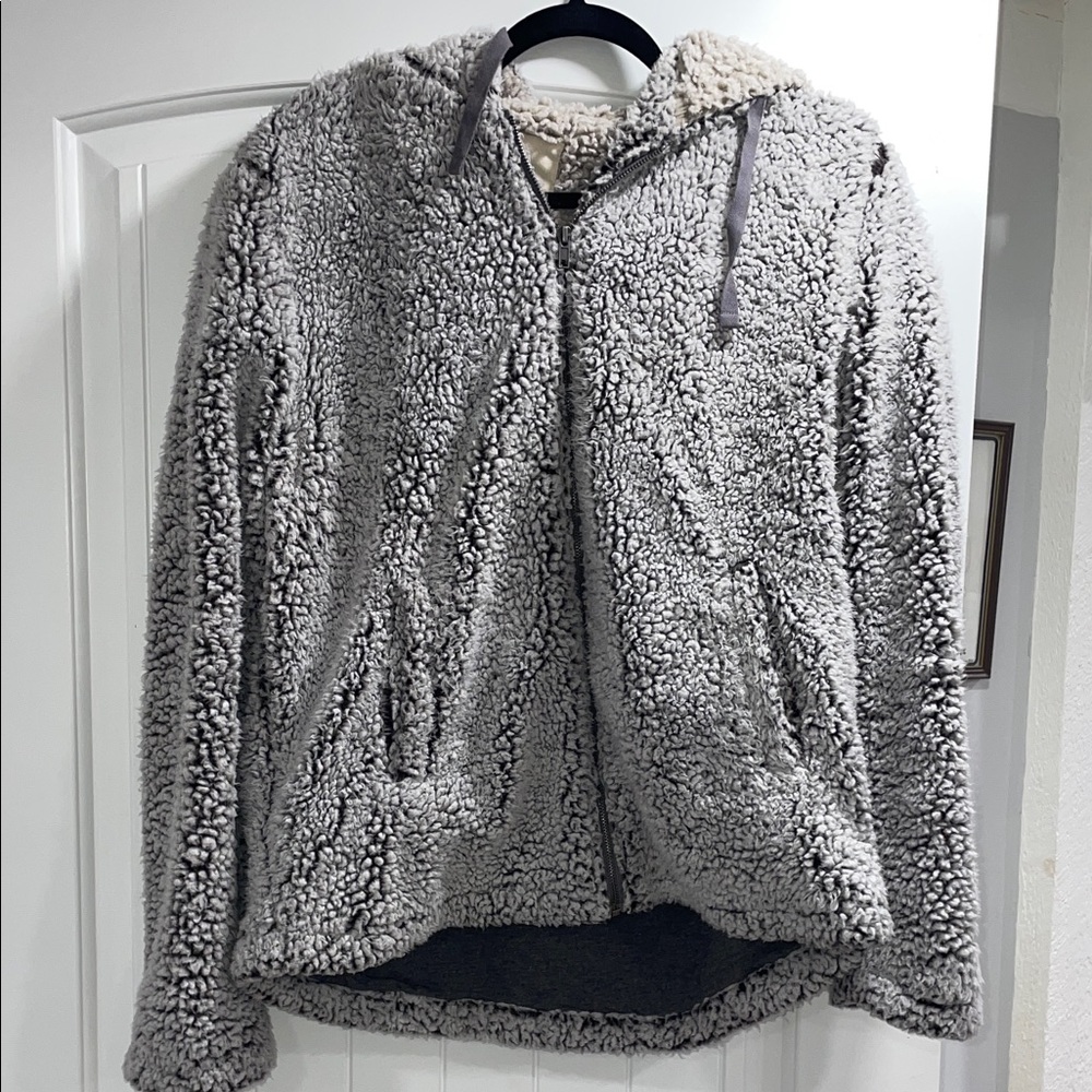 Thread & Supply Gray Sherpa Zip-Up Hoodie Jacket